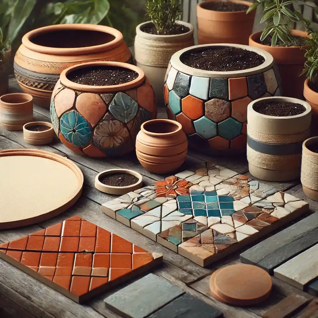 Old roof tiles , garden containers